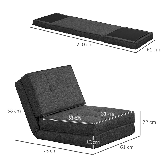 HOMCOM Floor Sofa Foldable Reclining Chair Floor Stool 5-Seat Adjustable Folding Chair Sleeper Sofa Futon Single Sofa Dark Grey 61 x 73 x 58 cm | Aosom