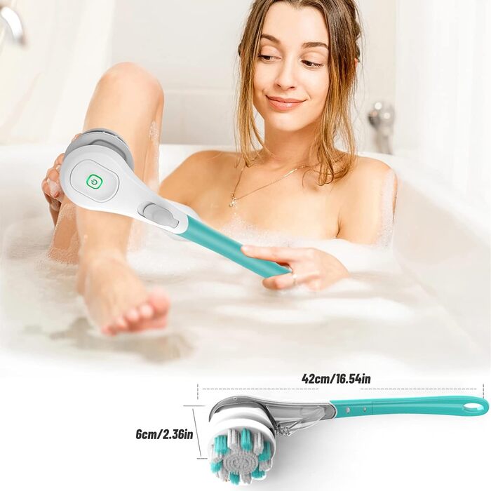 6-in-1 Electric Back Brush, Shower Brush with 6 Multifunctional Cleaning Heads, Body Brush 360° Rotation, IPX7 Waterproof 3 Speed Spin Cleaning Brush for Men Women