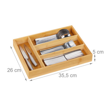 Relaxdays Bamboo Cutlery Box with 4 Compartments