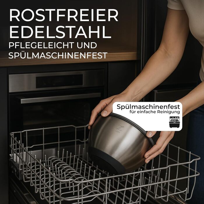 Набір мисок для перемішування Lort з нержавіючої сталі з кришкою та тертками | Набір кухонних мисок з антиковзким дном та можливістю складання | Салатник з 3 насадками-терками | Можна мити в посудомийній машині, нержавіюча сталь