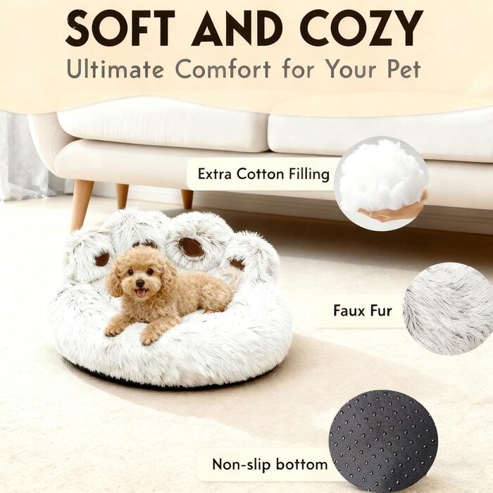 М'яке ліжко для собак та котів у вигляді ведмежих лапок, діаметр 50 см, теплий затишний сон для маленьких та середніх собак/котів/кроликів, легко миється