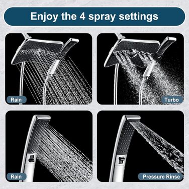 BRIGHT SHOWERS Dual Shower Head Combo Set, Handheld Shower Head, Rainfall Shower Head, Combo with Black Face, 152.4 cm Stainless Steel Shower Hose, (10W6L, Black)