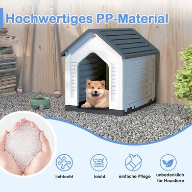 Будка для собак GOPLUS Outdoor, вологостійка з закривною решітчастою дверцятами та піднятим дном, вентиляційні отвори, похила дах, клітка для собак Indoor, будиночок для домашніх тварин для собак та котів (Сірий)