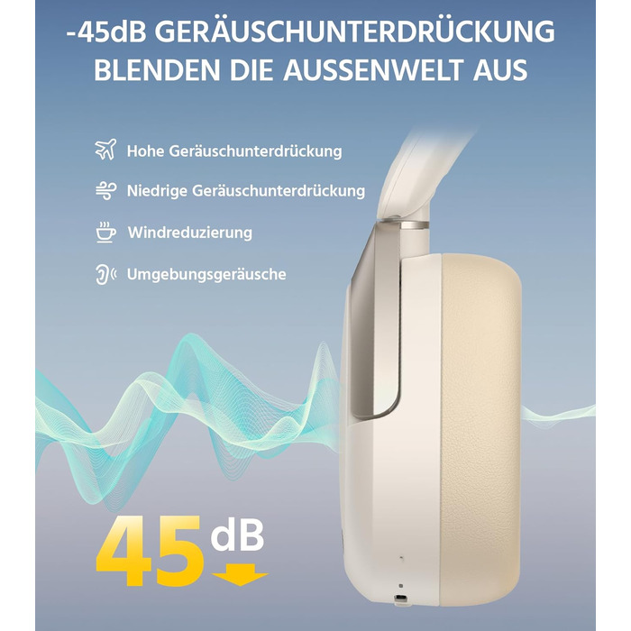 Edifier W830NB Бездротові навушники Over-Ear з ANC -45dB, 94год. акумулятор, LDAC Hi-Res звук, Spatial Audio, швидка зарядка, Bluetooth V5.4 (Слонова кістка)