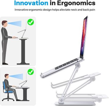 Підставка для ноутбука OMOTON, алюміній, регульована висота, ергономічна, складна, для MacBook Pro/Air (11-16 дюймів), срібна