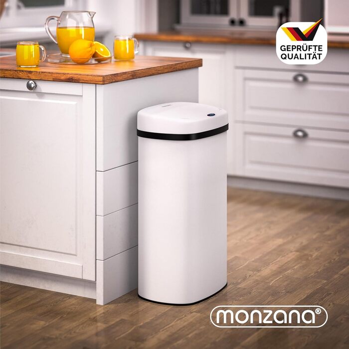 Сміттєвий бак Monzana з сенсором 50л, нержавіюча сталь, електричний, з LED-дисплеєм, білий