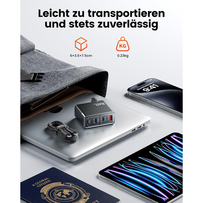 Зарядний пристрій USB-C toocki 140W GaN з 4 портами (USB-C + USB-A) PD3.1 для iPhone, MacBook, Samsung та інших пристроїв