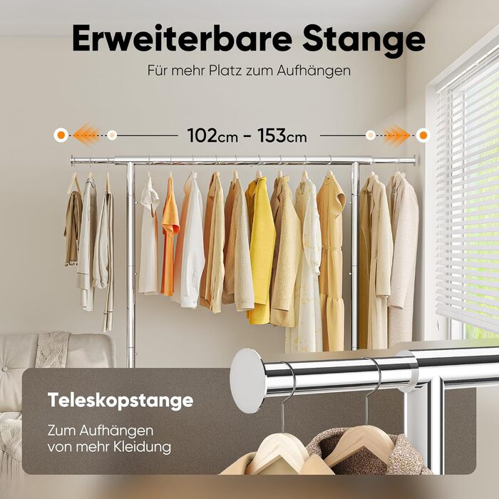 Стійка для одягу на колесах HOKEEPER, 136 кг, важка, висувна штанга для одягу S002S