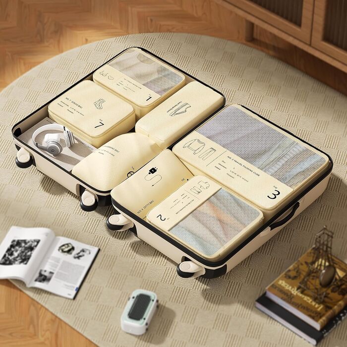 Органайзер для валізи Yomisee, набір 7 шт. - сумка-органайзер для подорожей, бежевий