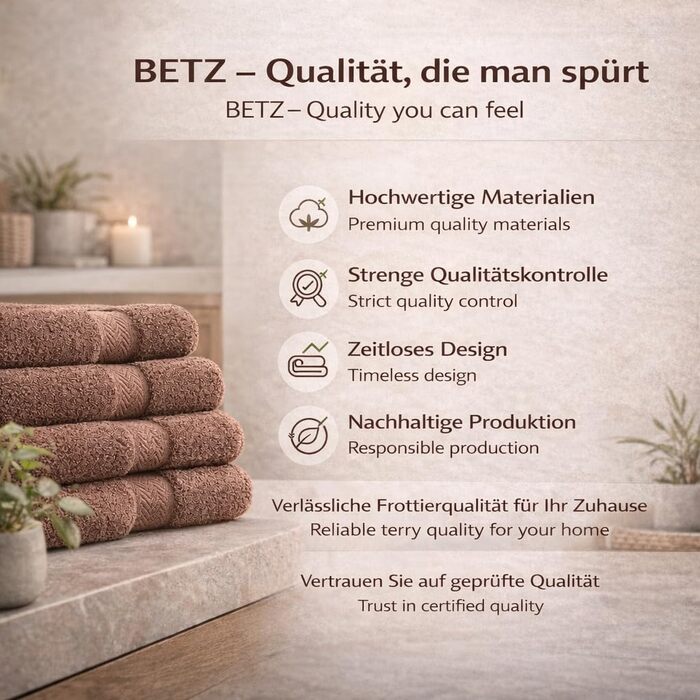 Набір рушників Betz Premium з 10 предметів, 100% бавовна, горіховий колір (4 рушники 50x100 см, 2 банні 70x140 см, 2 гостьові 30x50 см, 2 рукавички)