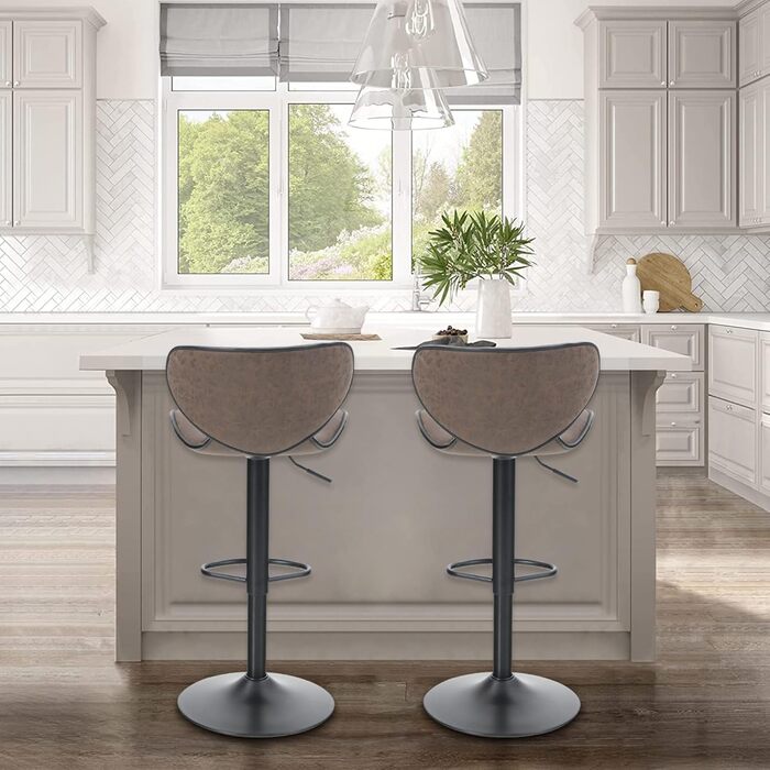 ALPHA HOME Adjustable Bar Stools 2-Pack with Backrest and Footrest - Swivel Gas Lift PU Leather Kitchen Barstools for Counter, Kitchen & Home, Brown