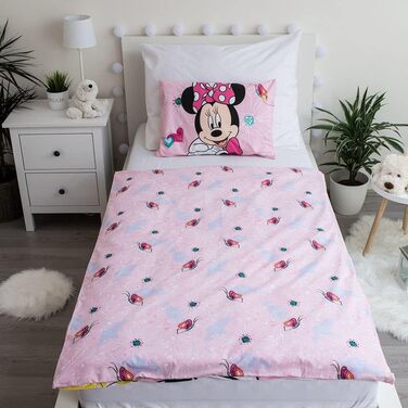Комплект постільної білизни Minnie Mouse з метеликами, рожевий, 100% бавовна, 100x135 см, 40x60 см