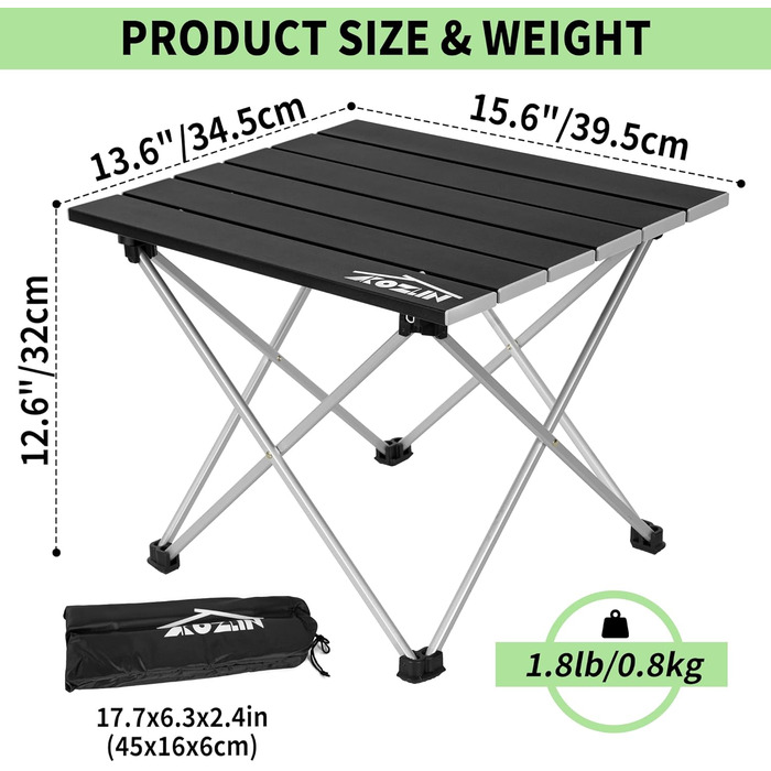 Складний кемпінговий стіл алюмінієвий портативний для пікніка та пляжу, чорний (S)