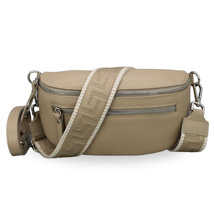 Жіноча сумка Brise Art Bauchtasche Lucia з натуральної шкіри: стильна поясна/кросбоді сумка з трьома відділеннями, зроблена в Італії (Чорний/Taupe)