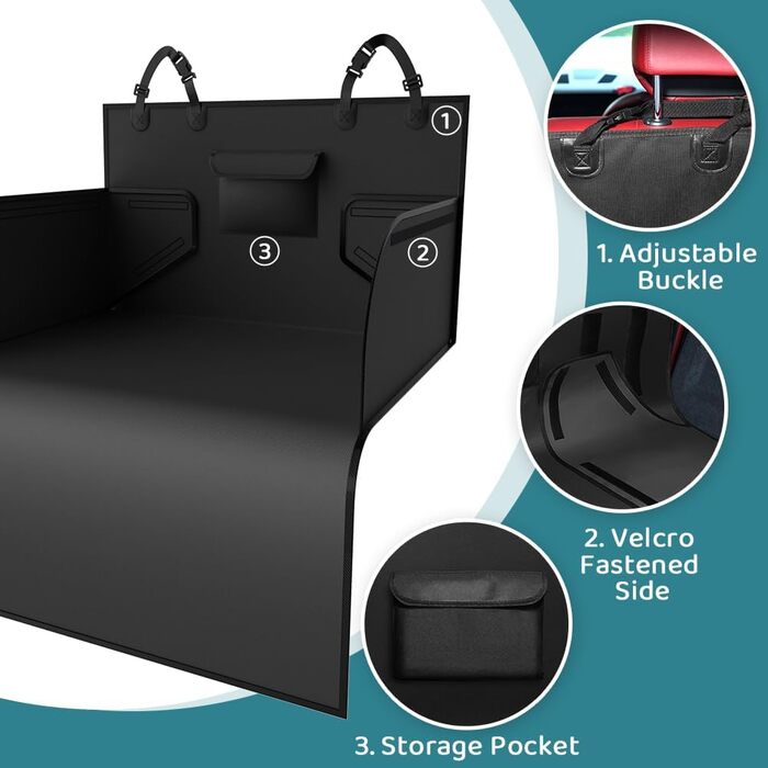 Захист для багажника автомобіля KYG: водонепроникний килимок для собак з боковими захистами, 185x105x38 см, чорний