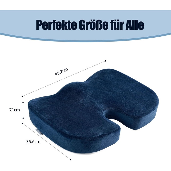 Подушка для попереку та сидіння Egret з піни Memory Foam для офісного крісла та авто, темно-синя – підтримка спини, зняття болю, корекція постави