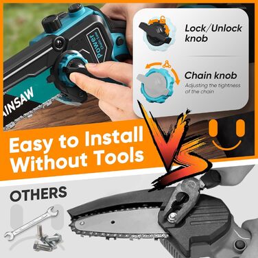 Акумуляторна міні-пила 6 дюймів з безщітковим мотором 1000W, 4000mAh акумулятор, сумісна з Makita 18V, з автополивою, для різання гілок та дерева