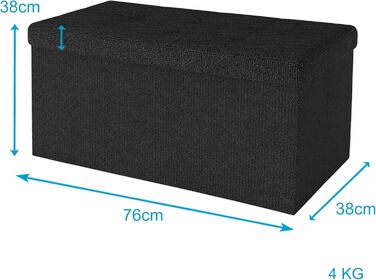 Складана пуф-сидіння INTIRILIFE 76x38x38 см, чорна, тканинна з кришкою, з відділенням для зберігання, пуф-куб, підніжка, складана скриня-банкетка