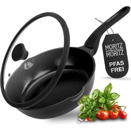 Сковорода Moritz & Moritz 26 см з кришкою, чорна, з антипригарним покриттям та Soft-Touch ручкою - для смаження, тушкування та приготування на пару. Підходить для всіх типів плит.