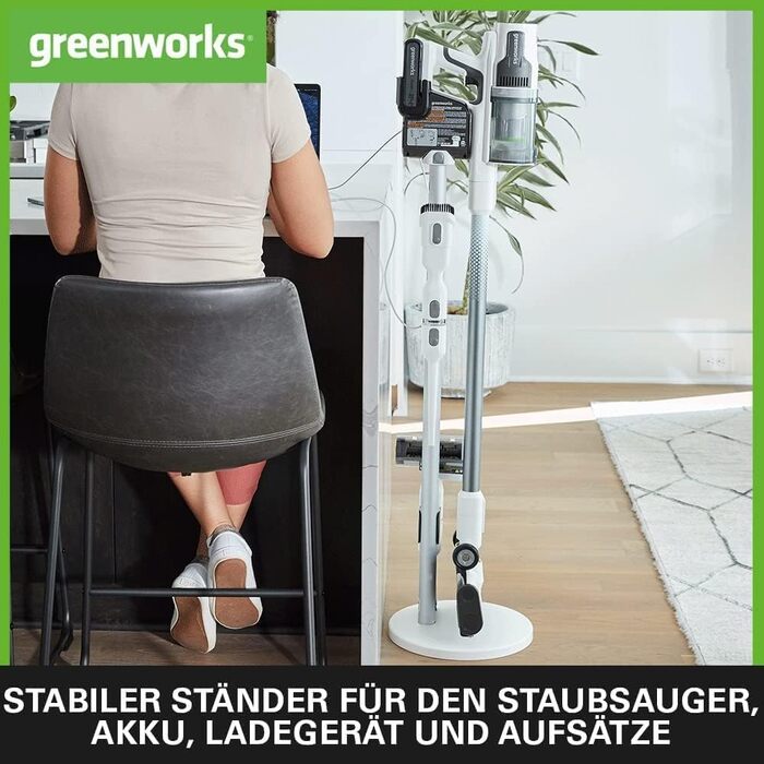 Бездротовий акумуляторний пилосос Greenworks GD24SV 5-в-1, 500W, Hepa-фільтр, насадка для шерсті тварин, 45 хвилин роботи, 3 режими, без акумулятора та зарядки