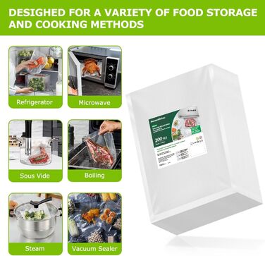 Bonsenkitchen Vacuum Bags 200 Bags 20x30 cm, Professional Foil Bags for all Vacuum Sealers, Vacuum Bags for Food, Sous Vide Freezer Bags, Seal Bags, BPA-free, VB3208