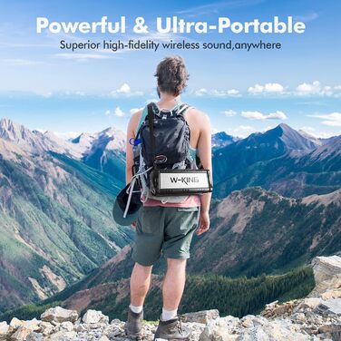 W-KING Портативна Bluetooth Колонка 90W з Глибоким Басом, 40 годин роботи, IPX6 Водостійкість, Powerbank, TF-карта, NFC, AUX, BT 5.0, EQ, для Outdoor, Зелений (Чорно-Білий)