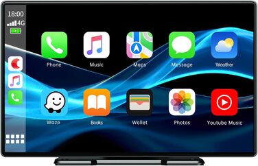 Volam автомобільна магнітола з 9'' IPS, бездротовий CarPlay та Android Auto, Bluetooth 5.0, FM, AUX, підтримка Siri та Google, портативний дисплей