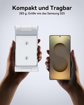 База для бездротової зарядки 3-в-1 для Samsung Galaxy (S25, S24, S23, S22, S21, S20, Z Flip, Z Fold) та Galaxy Watch/Buds, 20W, біла