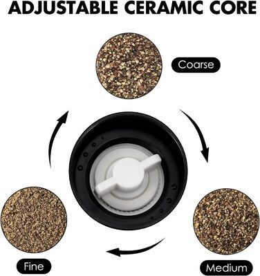 Набір з 2 мельниць для солі та перцю Vzaahu з керамічним механізмом, регулювання помелу, сірі та блакитні, портативні, багаторазові