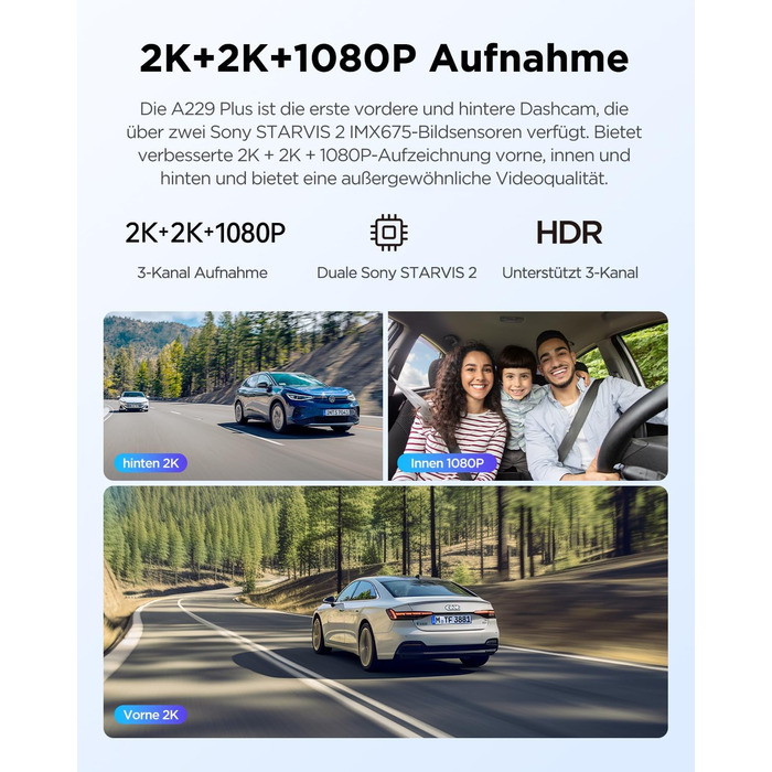 Відеореєстратор VIOFO A229 Plus 2K+2K+1080P, 3 камери, STARVIS, HDR, GPS, Wi-Fi 5GHz, нічна зйомка 2.0, голосове управління