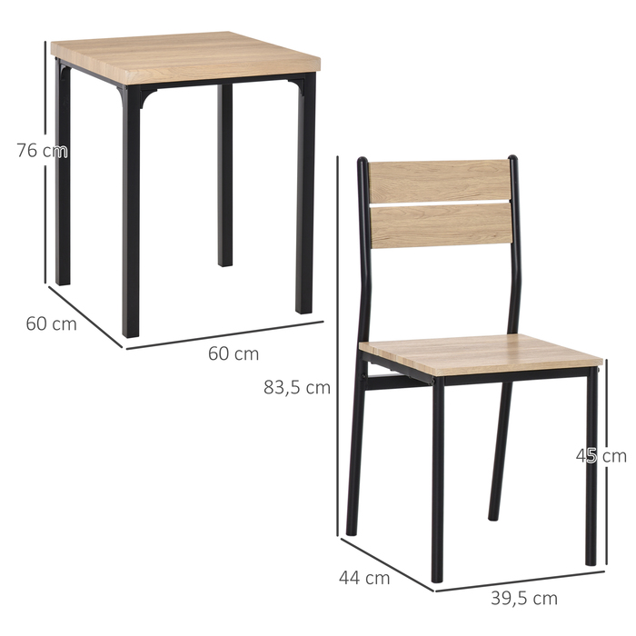 HOMCOM 3-Piece Dining Table Kitchen Table Set with Chairs Natural Wood Grain + Black with 1 Table + 2 Chairs | Aosom