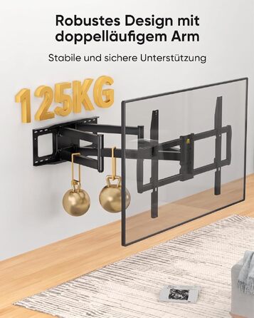 Кронштейн для телевізора FORGING MOUNT HY9458 для XXL TV 60–120 дюймів, до 125 кг, поворотний та нахильний, висувний подвійний важіль 1090 мм, VESA до 900x600мм