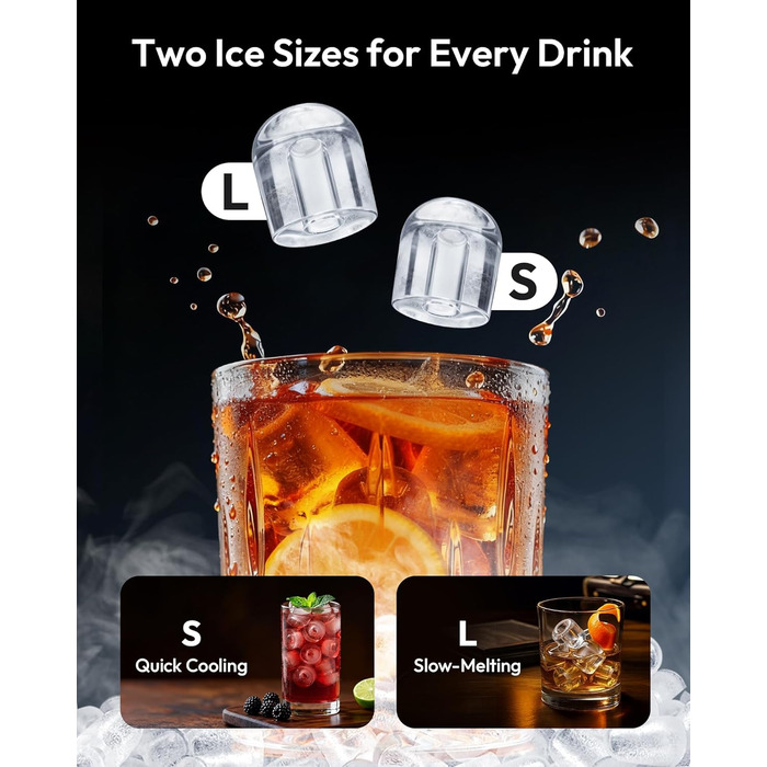 Машина для приготування льоду EUHOMY, чорна, 12 кг/день, самоочищення, 9 кубиків за 6 хвилин, 2 розміри, з ручкою, кошиком та лопаткою