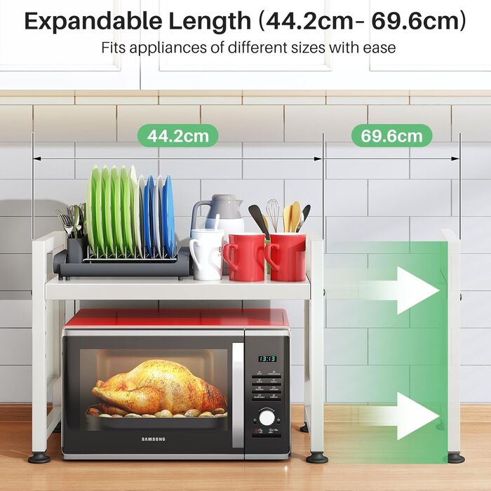 Поличка для мікрохвильової печі SAYZH, 2-рівнева розширювана, з 10 гачками, для кухні, чорна (біла)