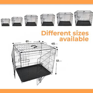 Клітка для собак DIVCHI з піддоном - міцна, складана, з подвійними дверима | 2 дверцята, легко миються, знімний піддон, будиночок для котів | Чорний (122x76x81cm) (61 x 45 x 51cm)