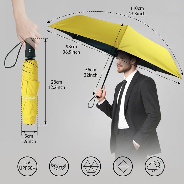 Компактний туристичний парасолька Herreicher з автоматичним відкриванням - легкий, складаний, портативний, з UV-захистом, для чоловіків та жінок (Gleb)
