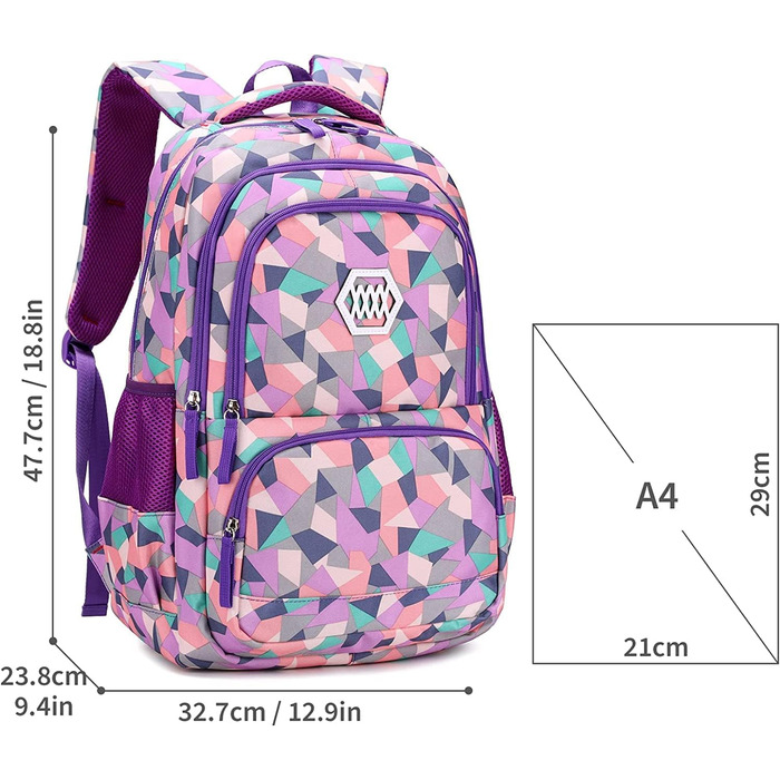 Шкільний рюкзак IvyH для дівчаток-підлітків: 3-в-1 з ланч-боксом та пеналом (фіолетовий)