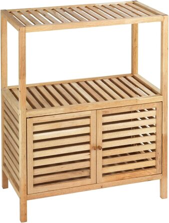 WENKO Stool Norway, warm accentuated square high-quality living stool with clear lacquer seal, natural solid walnut wood, Scandinavian design, 40 x 46 x 30 cm, Natural (shelf with 2 doors)