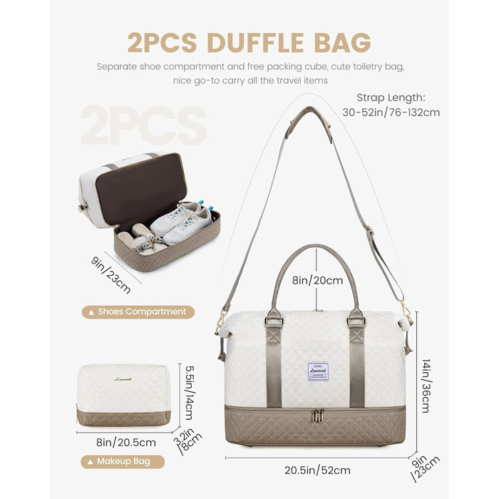 Спортивна сумка LOVEVOOK для жінок, велика ручна поклажа, 2 шт. (Бежевий, Хакі)