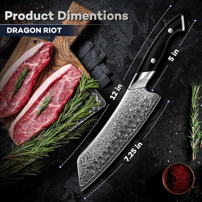 Японський ніж Dragon Riot Santoku з дамаської сталі, професійний кухонний ніж, ручної роботи, з подарунковою коробкою