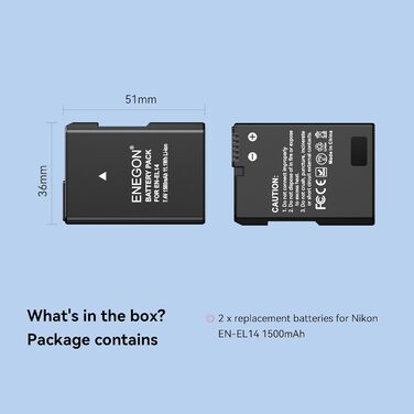 Зарядний пристрій ENEGON EN-EL14 20W з подвійним акумулятором, швидка зарядка, сумісний з Nikon D3100-D3500, Coolpix P7000-P7100, LCD-дисплей (2 акумулятори)