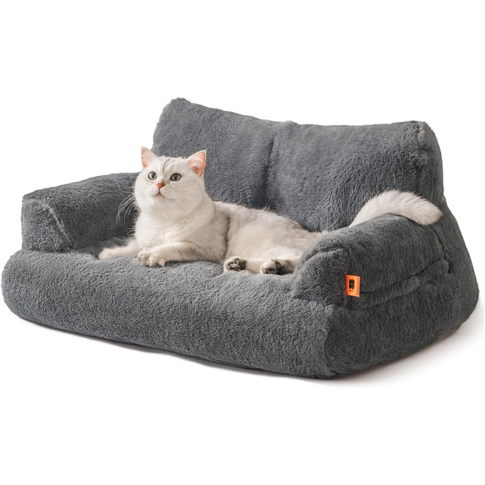 М'яке ліжко для котів та собак MEWOOFUN, зручне диван-ліжко для середніх та маленьких тварин, з антиковзною основою (темно-сірий, 66 x 48 x 33 см)