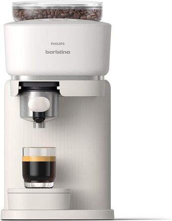 Philips Baristina Espresso Machine - Real Espresso made simple. Compact coffee machine - Naturweiß (off-white) with white portafilter - 16-bar pump pressure - automatic grinder - Cafe Crema (BAR300/00)