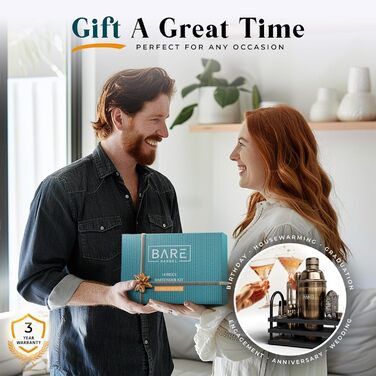 Набір бармена BARE BARREL®: 14 предметів для приготування коктейлів, шейкер Schuster (680 мл), аксесуари для бару, 35 рецептів, подарунковий набір