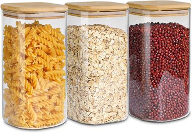 ComSaf 1500ml Storage Jars with Lid 3-Piece Set, Large Glass Containers Φ10cm Storage Containers Glass, Airtight Storage Jars for Storing Kitchen Ingredients, Storage Jars for Spaghetti, Pasta, Noodles, Flour