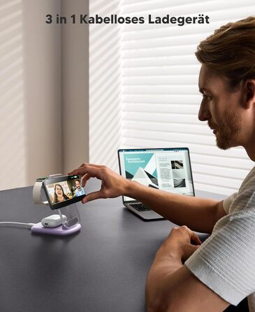 Зарядний пристрій MagSafe 3-в-1 для Apple Watch та iPhone: фіолетовий колір. Підходить для iPhone 17, 16, 15, 14, 13, 12 Pro Max/Air/Plus/Pro та Apple Watch 10/9, Airpods 3/2/Pro