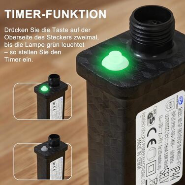 LED гірлянда WISD 23м, 200 LED, багато кольорів - димувана різдвяна ілюмінація на темно-зеленому кабелі з 12 режимами, таймером та EU штекером - для прикраси ялинки, балкона, кімнати, саду. 200 LED