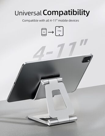Алюмінієва подвійна складана підставка Nulaxy для iPad, планшетів та iPhone, регульований настільний тримач для Kindle, Pro/Air/Mini, чорний (B-Sрібло)