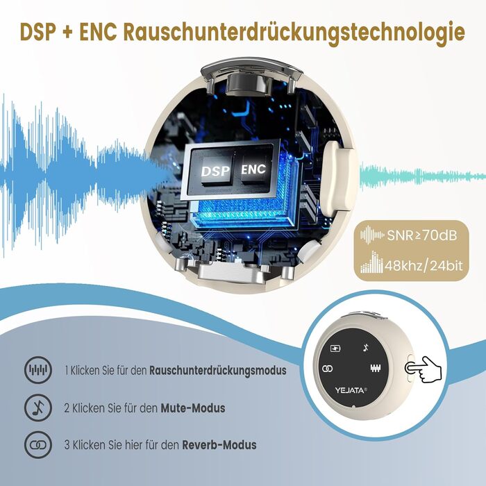 Мікрофон 2-в-1 для iPhone та Android з шумозаглушенням, кейс на 40 годин, магнітна застібка та кріплення для інтерв'ю, 25 метрів (Бежевий)