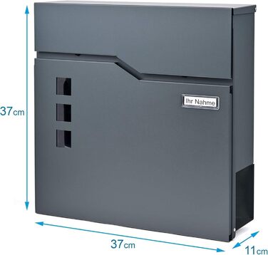 Поштова скринька Verda Anthrazit з газетницею, порошкове покриття AkzoNobel, 2 ключі, табличка з іменем, дизайнерська настінна поштова скринька з нержавіючої сталі SN3678-1